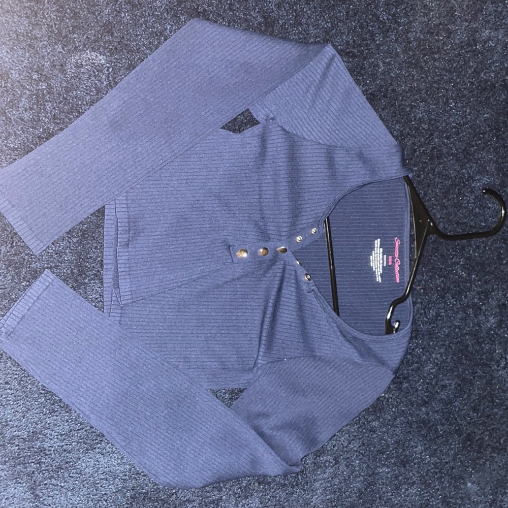 navy blue cropped button up long sleeve size xs